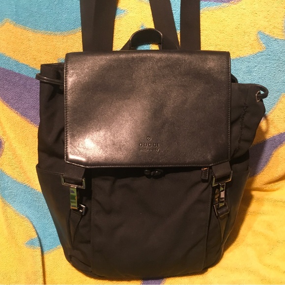 GUCCI Rucksack Backpack Nylon Leather Trim Slingback Daypack - Picture 2 of 16